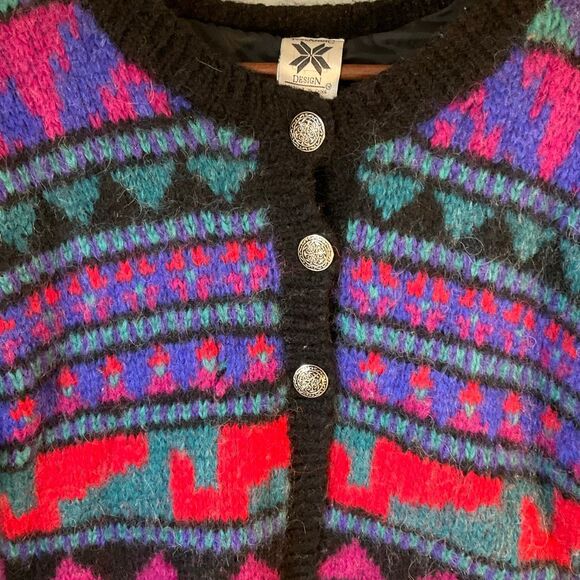 Vintage Icelandic Design 100% Wool Geometric Cardigan M/L - Picture 4 of 16